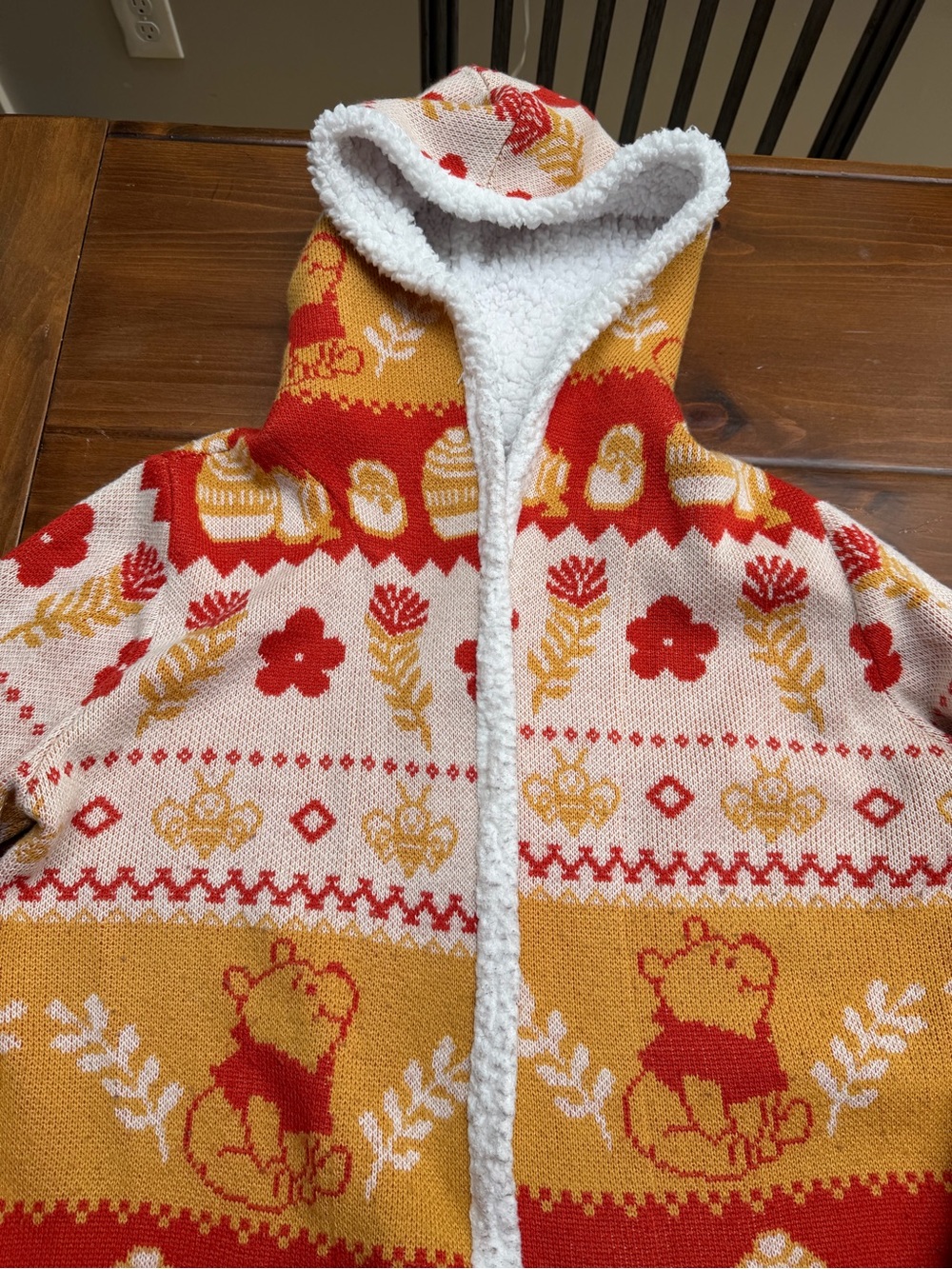 Disney Winnie the Pooh Fair Isle Sherpa Hooded Open Cardigan Hot Topic Women L